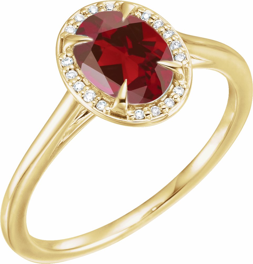 14K Yellow 8x6 mm Oval Mozambique Garnet & .05 CTW Diamond Ring