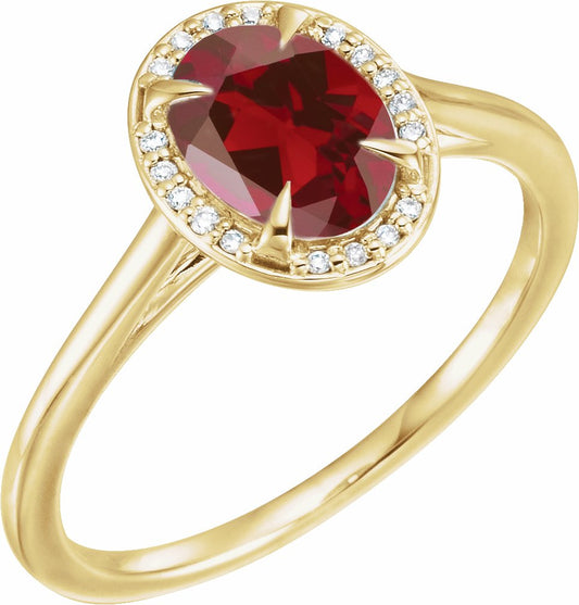 14K Yellow 8x6 mm Oval Mozambique Garnet & .05 CTW Diamond Ring