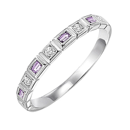 Gems One 14Kt White Gold Diamond (1/10Ctw) & Syn Alexandrite (1/8 Ctw) Ring