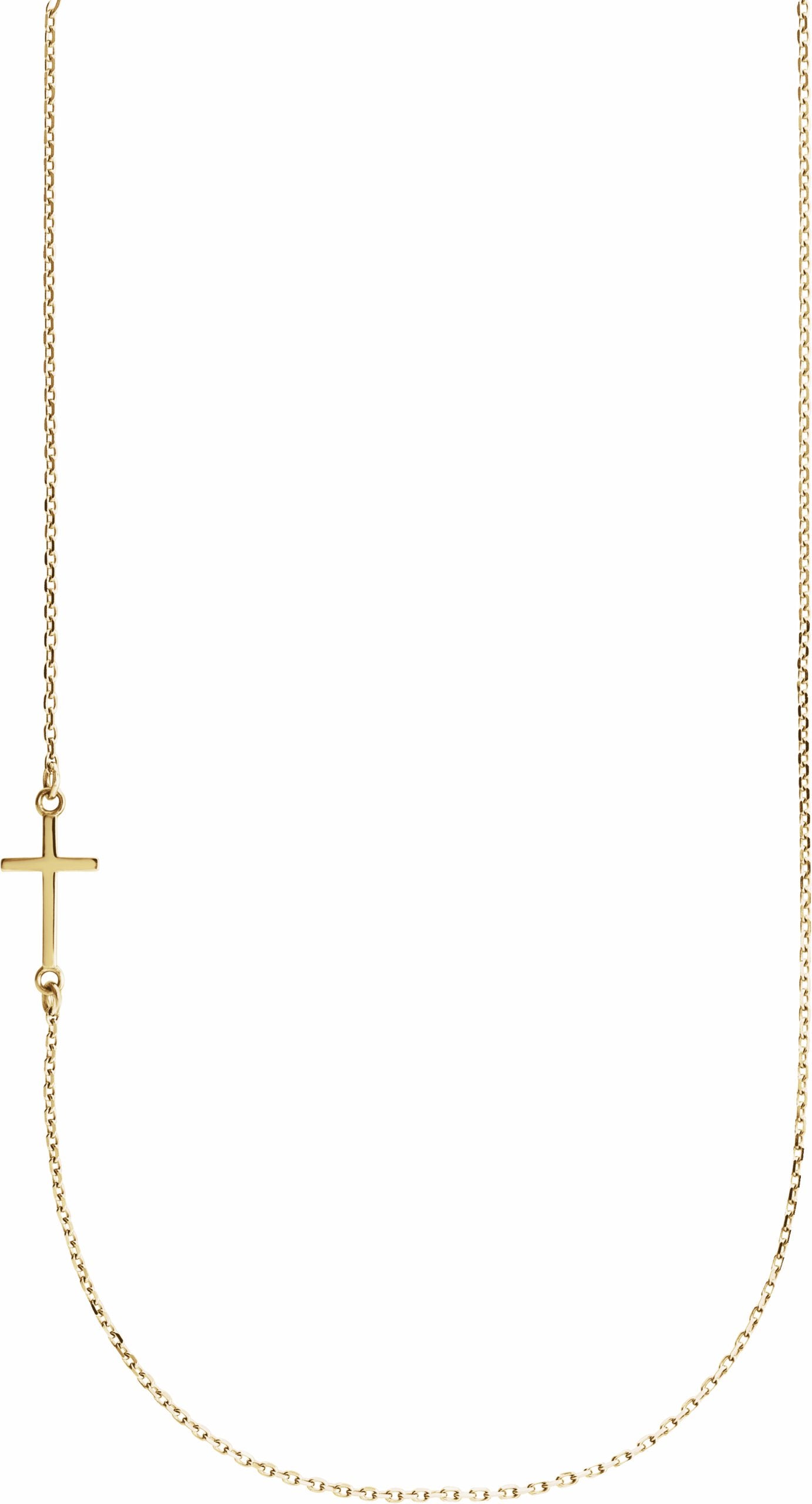 14K Yellow Off-Center Sideways Cross 16 Necklace