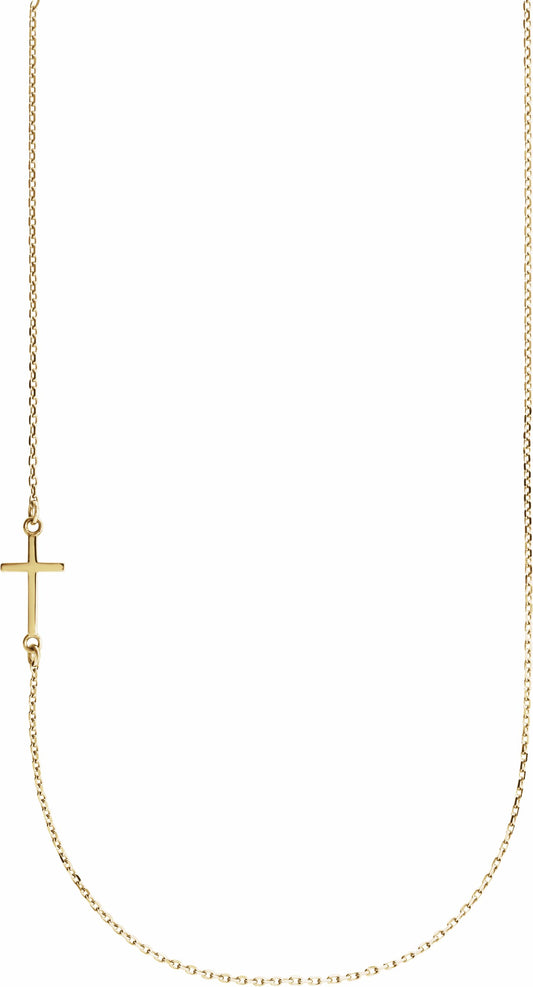 14K Yellow Off-Center Sideways Cross 16 Necklace