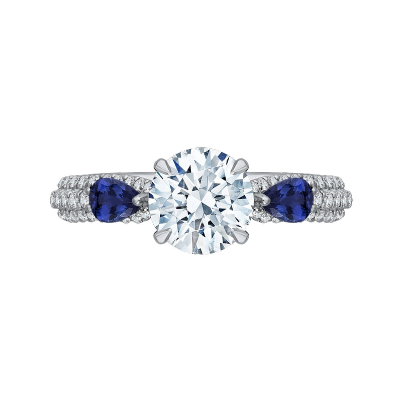 Shah Luxury 14K White Gold Round Diamond and Sapphire Engagement Ring (Semi-Mount)
