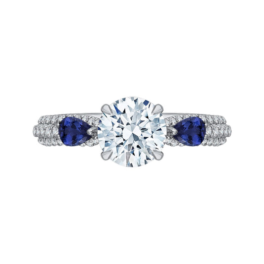 Shah Luxury 14K White Gold Round Diamond and Sapphire Engagement Ring (Semi-Mount)