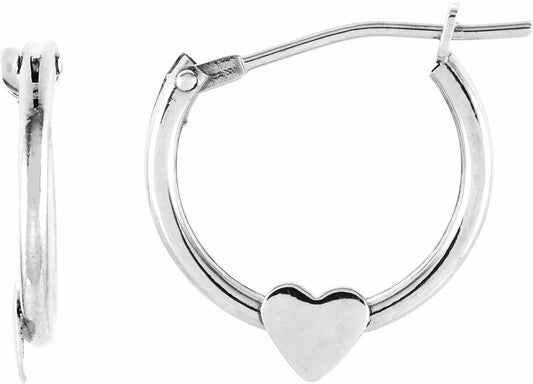 14K White Hinged Hoop Earrings with Heart