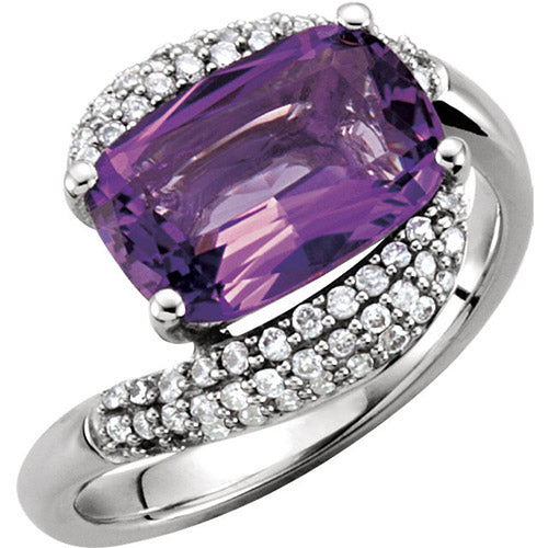 14k White Gold Stuller Amethyst and Diamond Fashion Ring