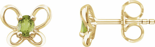 14K Yellow 4x3 mm Oval August Youth Butterfly Birthstone Earrings