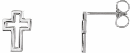 14K White Open Cross Earrings