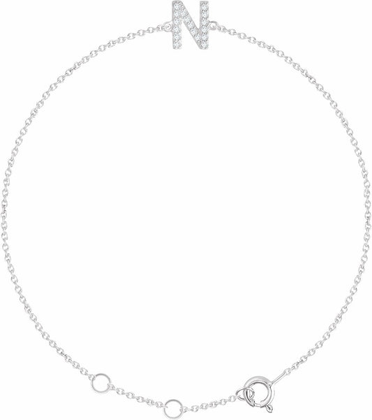 14K White .06 CTW Diamond Initial N 6-7 Bracelet