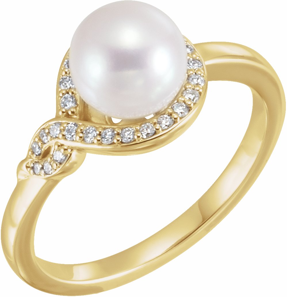 14K Yellow Cultured Freshwater Pearl & 1/10 CTW Diamond Bypass Ring