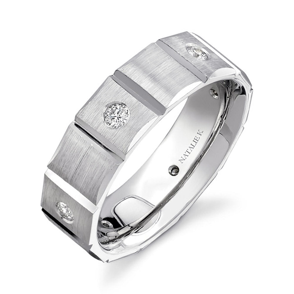 14k White Gold Bezel Round Diamond Men's Band