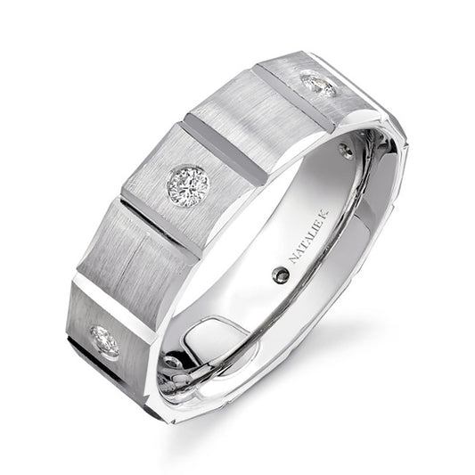 14k White Gold Bezel Round Diamond Men's Band