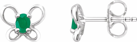 14K White 4x3 mm Oval May Youth Butterfly Birthstone Earrings