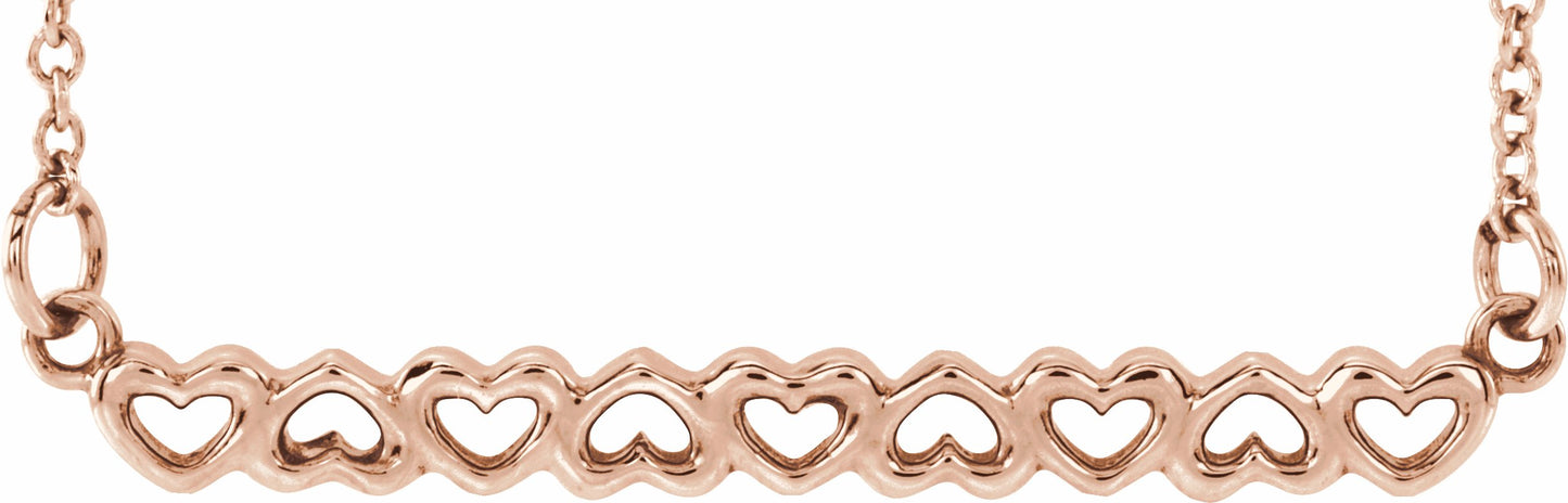 14K Rose Heart Bar 16-18 Necklace