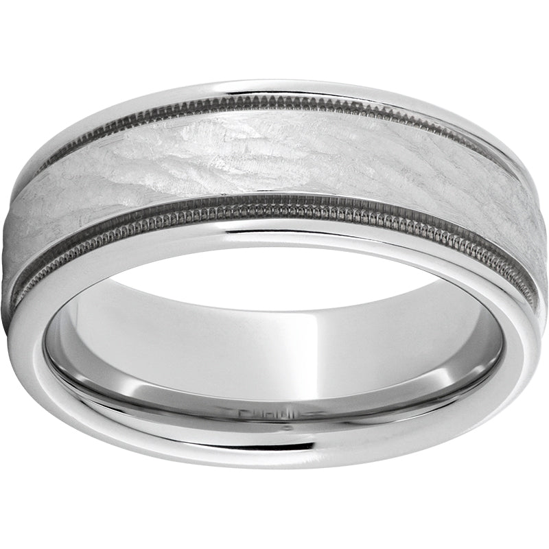 Serinium Rounded Edge Band with Milgrain Grooves and Bark Finish