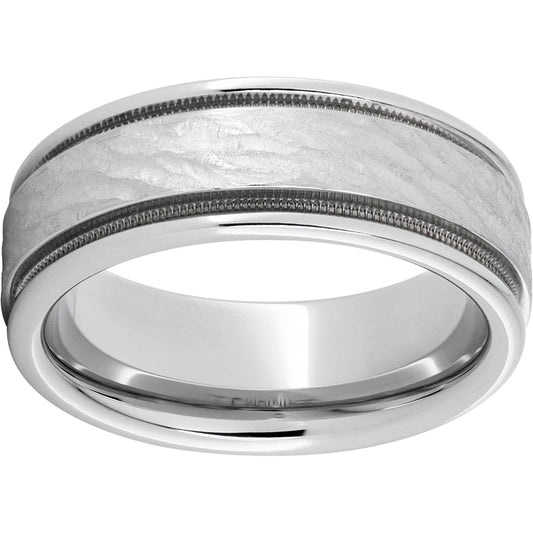 Serinium Rounded Edge Band with Milgrain Grooves and Bark Finish