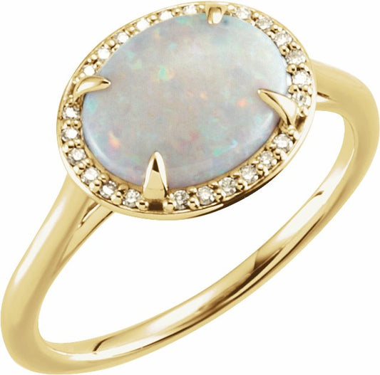 14K Yellow Opal & .06 CTW Diamond Ring