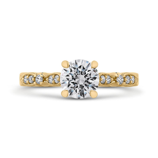 Shah Luxury 14K Yellow Gold Round Diamond Vintage Engagement Ring (Semi-Mount)