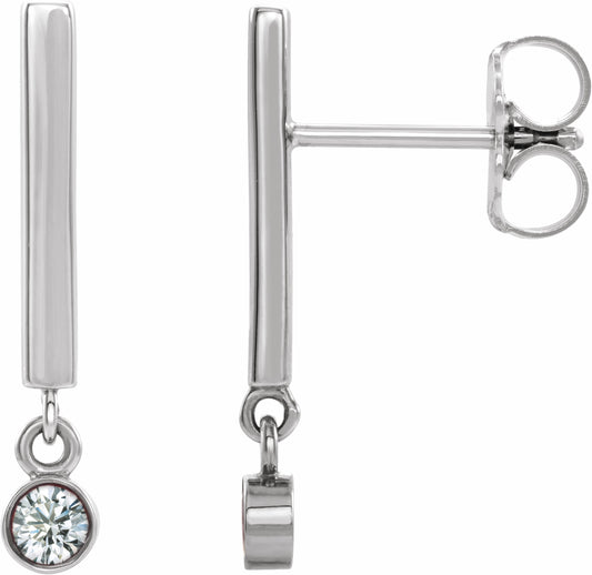 14K White 1/8 CTW Diamond Bar Earrings