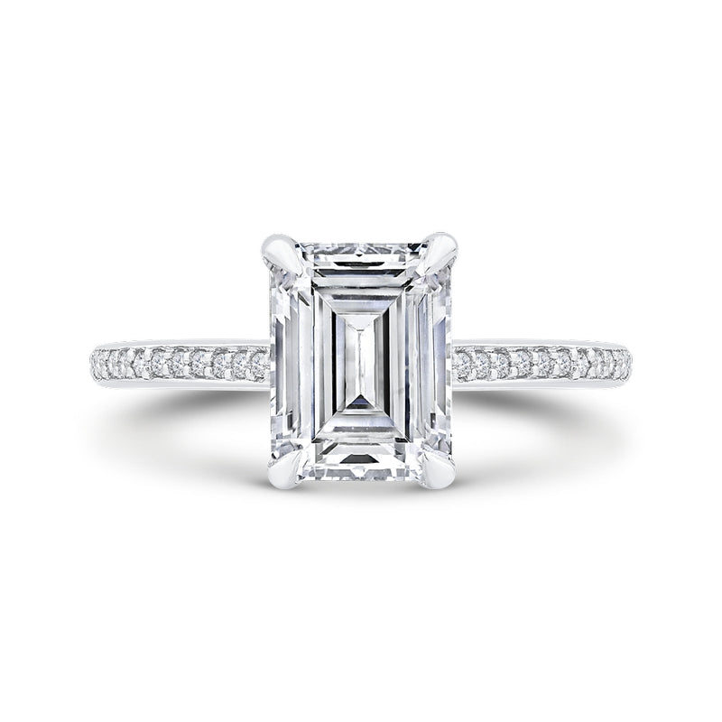 Shah Luxury Emerald Diamond Engagement Ring In 14K White Gold (Semi-Mount)