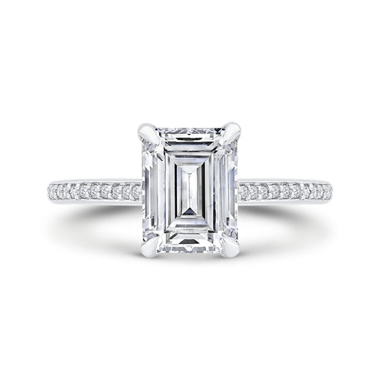 Shah Luxury Emerald Diamond Engagement Ring In 14K White Gold (Semi-Mount)