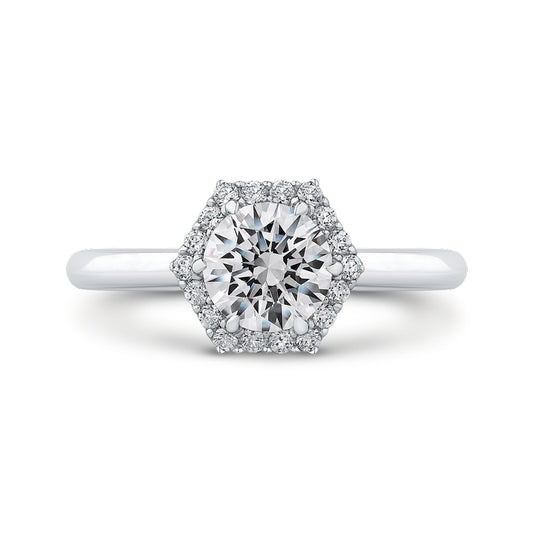 Shah Luxury 14K White Gold Round Diamond Hexagon Shape Halo Engagement Ring (Semi-Mount)