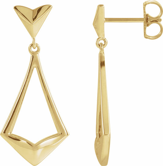 14K Yellow Geometric Dangle Earrings with Backs