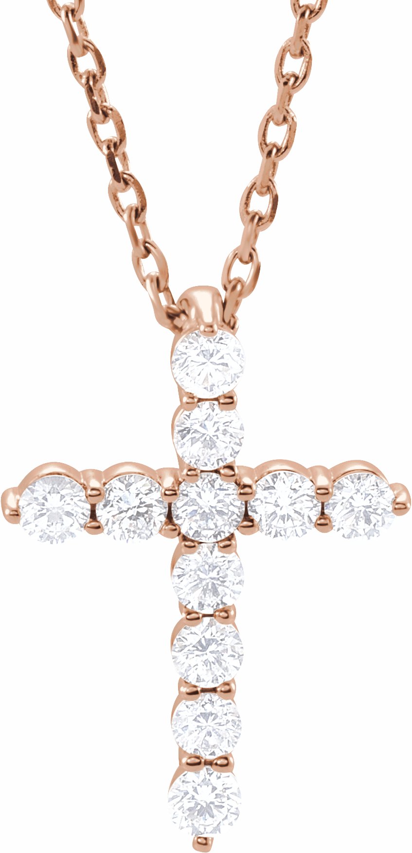 14K Rose 14.6x10.5 mm 1/4 CTW Diamond Cross 16-18 Necklace