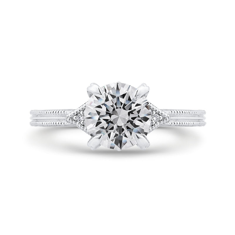 Shah Luxury Round Cut Diamond Engagement Ring In 14K White Gold (Semi-Mount)