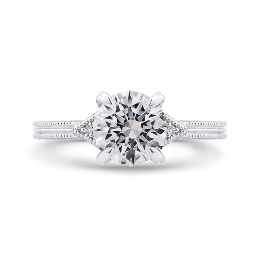 Shah Luxury Round Cut Diamond Engagement Ring In 14K White Gold (Semi-Mount)