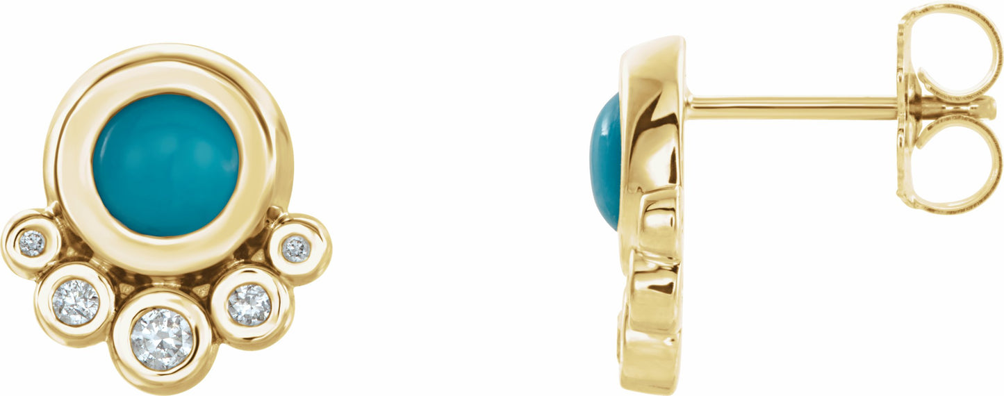 14K Yellow Turquoise & 1/8 CTW Diamond Earrings