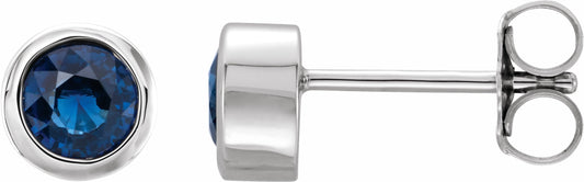 14K White 4 mm Round Genuine Blue Sapphire Birthstone Earrings