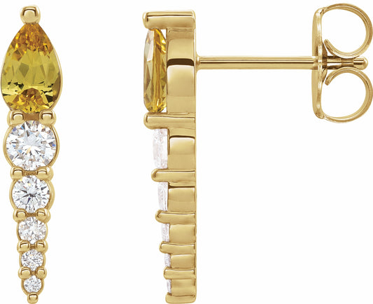 14K Yellow Citrine & 1/4 CTW Diamond Earrings