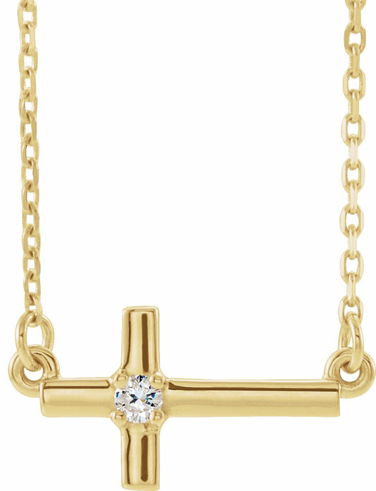 14K Yellow .03 CTW Diamond Sideways Cross 16-18 Necklace