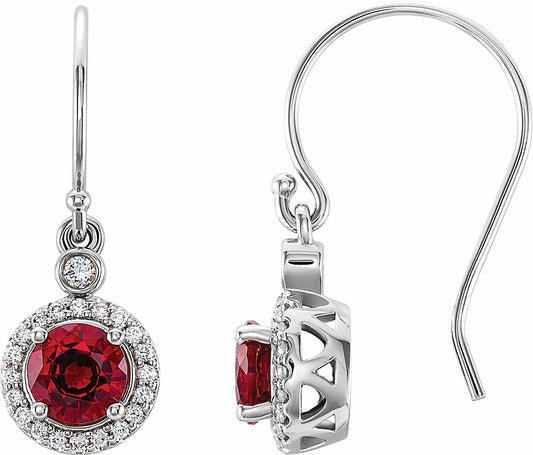 14K White Lab-Grown Ruby & 1/8 CTW Diamond Halo-Style Earrings