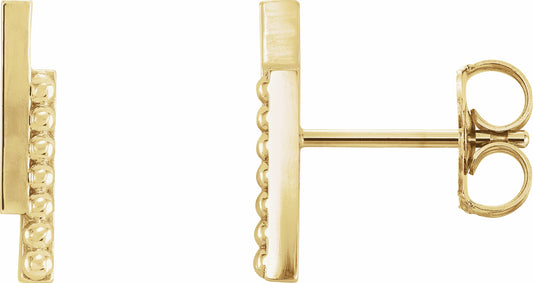 14K Yellow Beaded Bar Earring