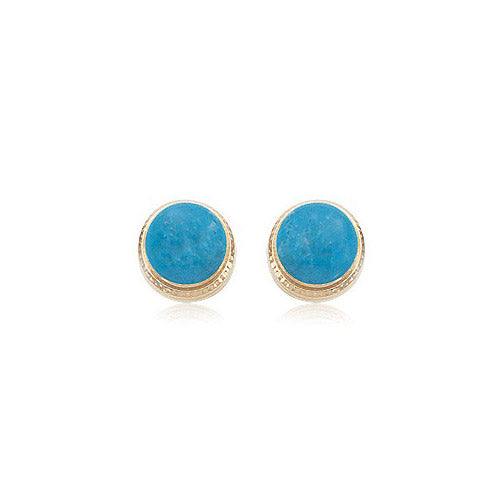 14K Yellow Gold Chinese Turquoise Stud Earrings