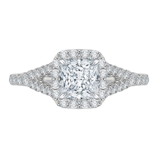 Shah Luxury 14K White Gold Princess Diamond Halo Engagement Ring with Split Shank (Semi-Mount)