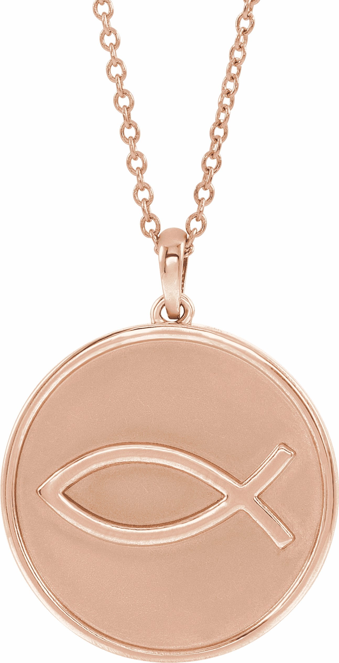 14K Rose 20.3x18.4 mm Ichthus (Fish) 16-18 Necklace