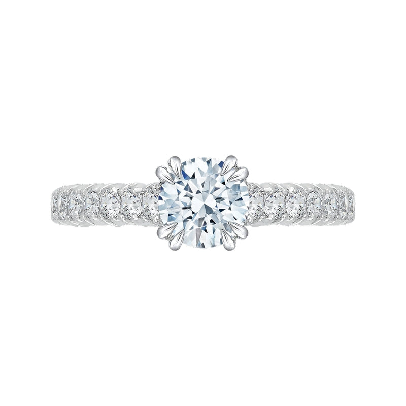 Shah Luxury 14K White Gold Euro Shank Round Diamond Cathedral Style Engagement Ring (Semi-Mount)