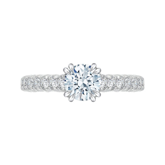 Shah Luxury 14K White Gold Euro Shank Round Diamond Cathedral Style Engagement Ring (Semi-Mount)