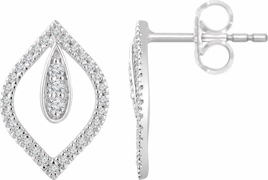 14K White 1/4 CTW Diamond Freeform Earrings