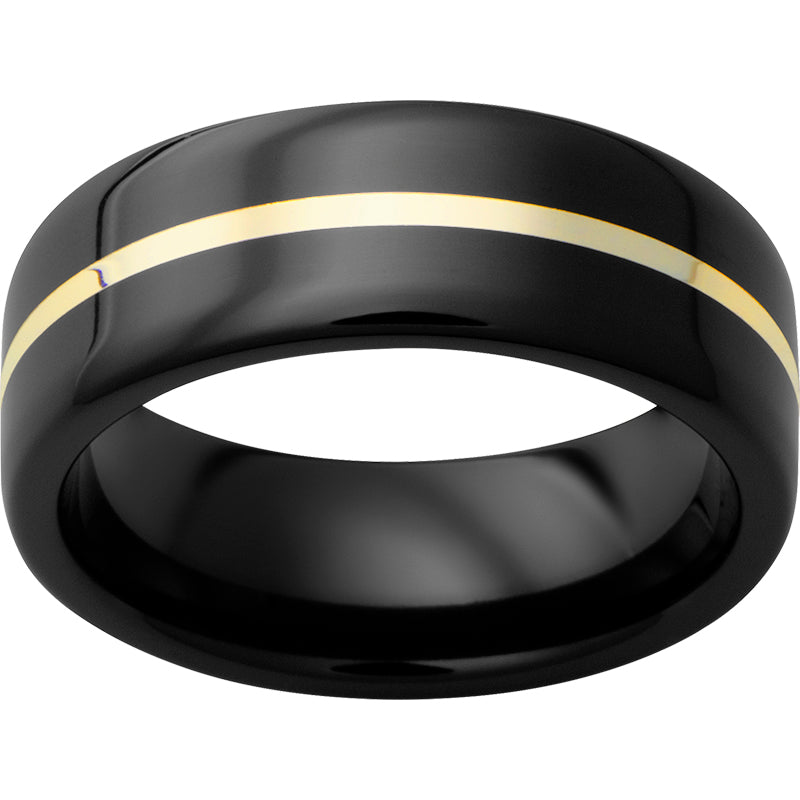 Black Diamond Ceramic Pipe Cut Band with 1mm 18K Yellow Gold Inlay