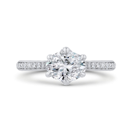 Shah Luxury 14K White Gold Oval Cut Diamond Engagement Ring (Semi-Mount)