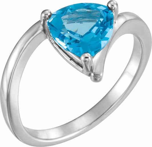 14K White Swiss Blue Topaz Ring