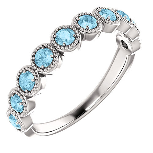 14k White Gold Stuller Aquamarine Beaded Stackable Ring