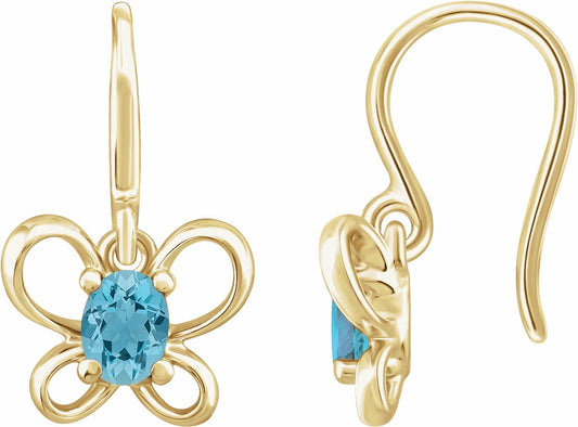 14K Yellow 4x3 mm Oval March Youth Butterfly Birthstone Earrings