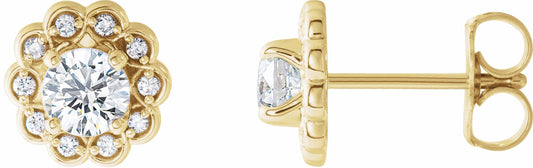 14K Yellow 5/8 CTW Diamond Halo-Style Earrings