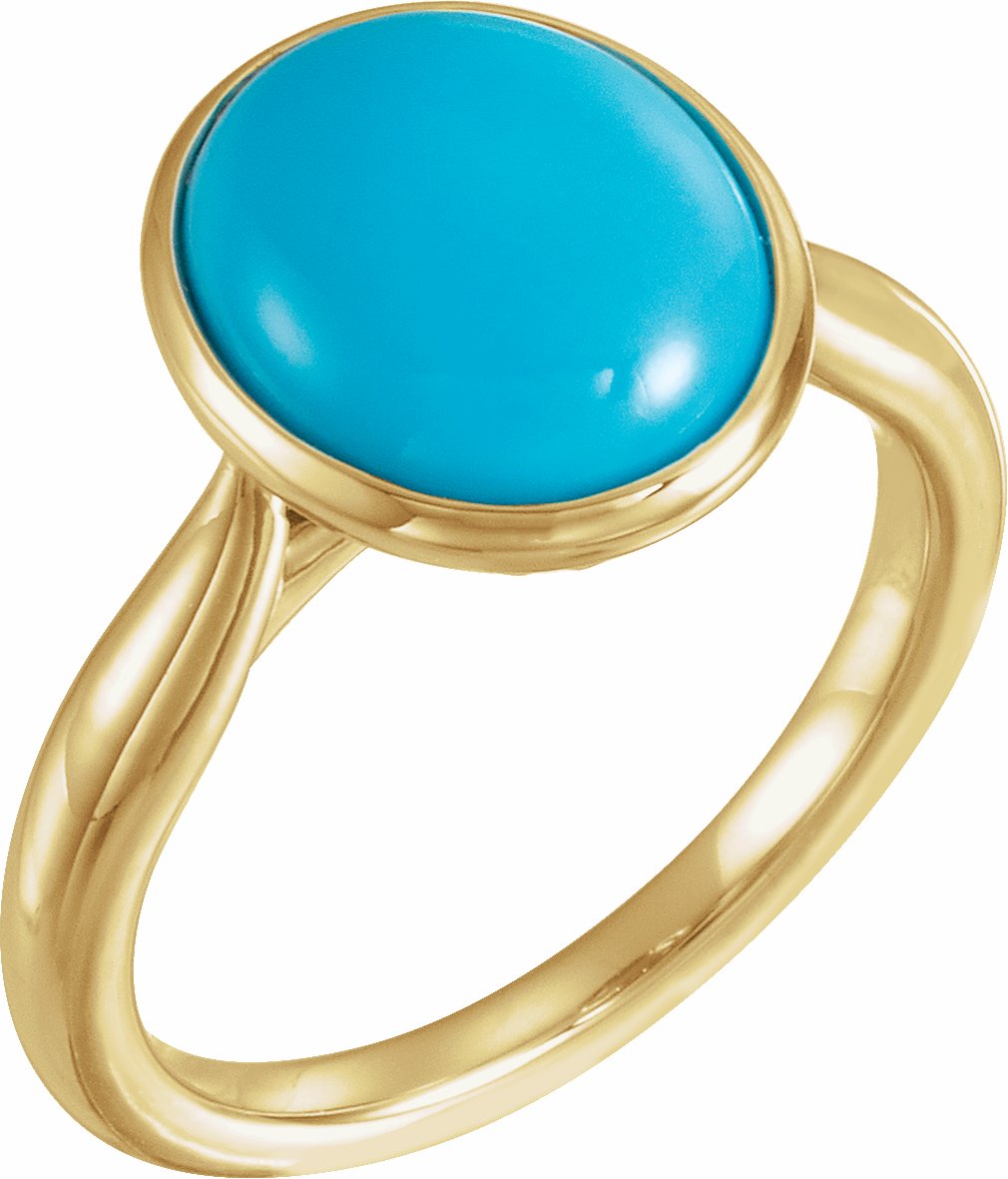 14K Yellow 12x10 mm Oval Cabochon Turquoise Ring