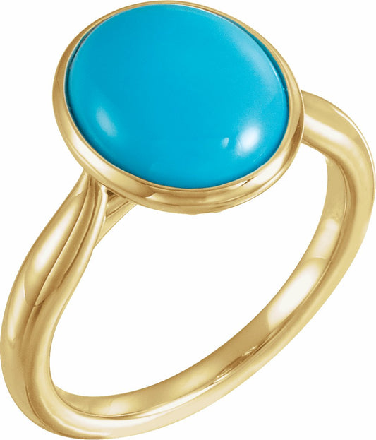 14K Yellow 12x10 mm Oval Cabochon Turquoise Ring