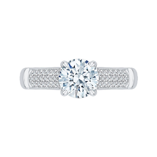 Shah Luxury Round Diamond Cathedral Style Engagement Ring In 14K White Gold (Semi-Mount)